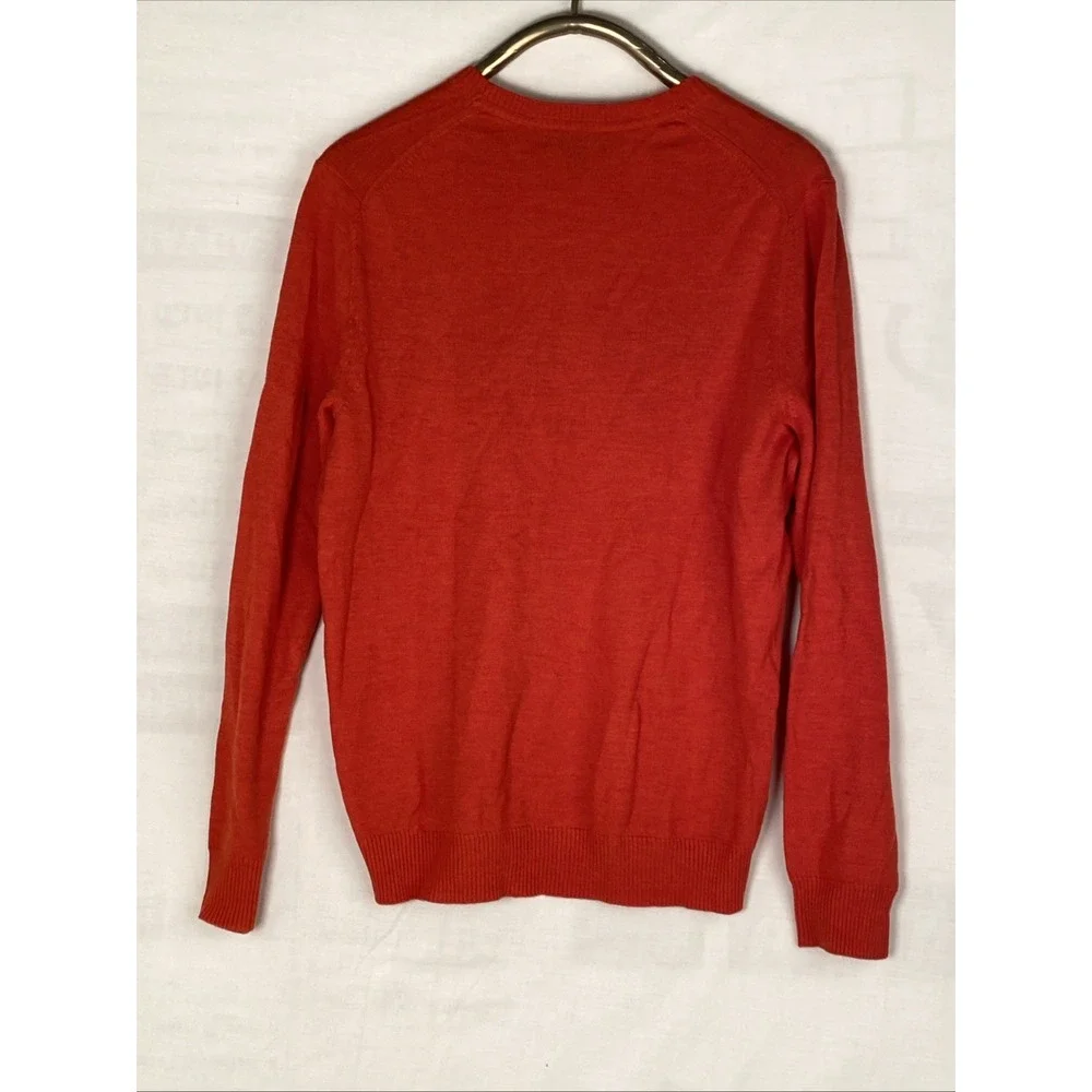 Banana Republic Bright Orange Merino Wool V Neck Stripe Sweater Mens Size L‎